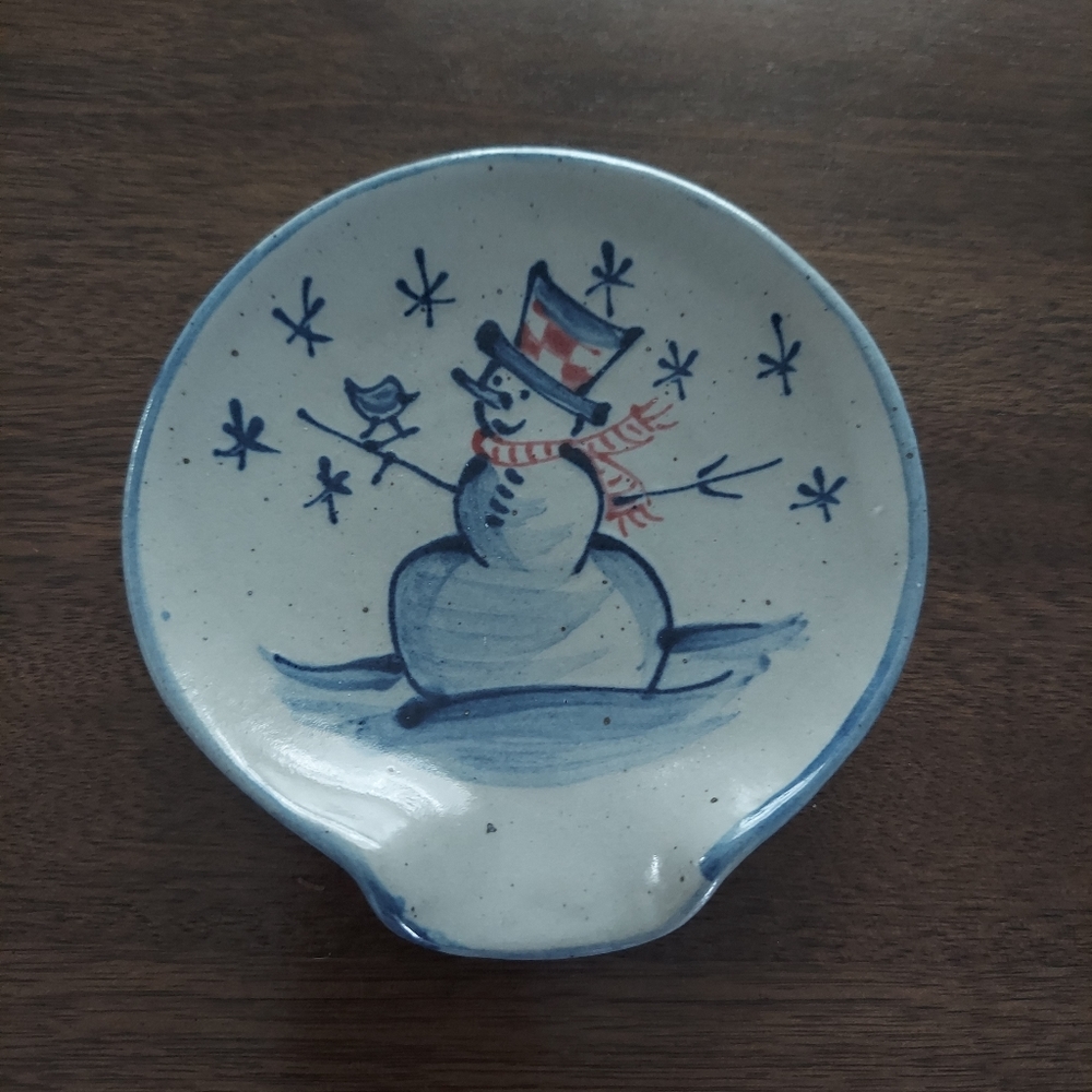 Rowe Pottery Spoon Rest Snowman Winter